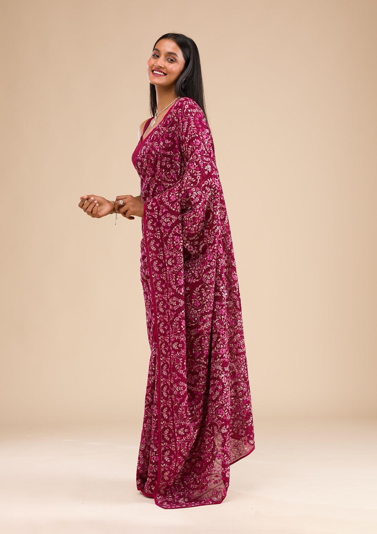 Wine Kashmiri Georgette Saree-Koskii