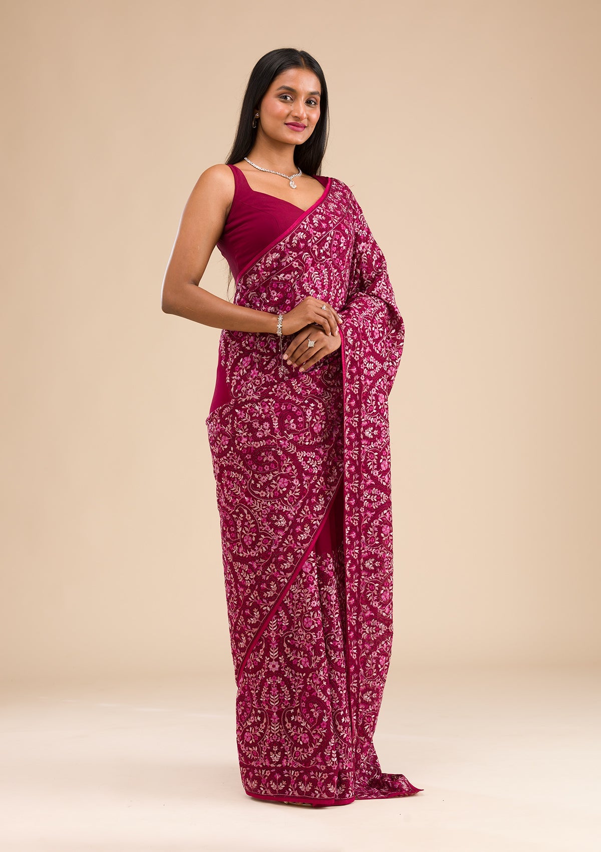 Wine Kashmiri Georgette Saree-Koskii