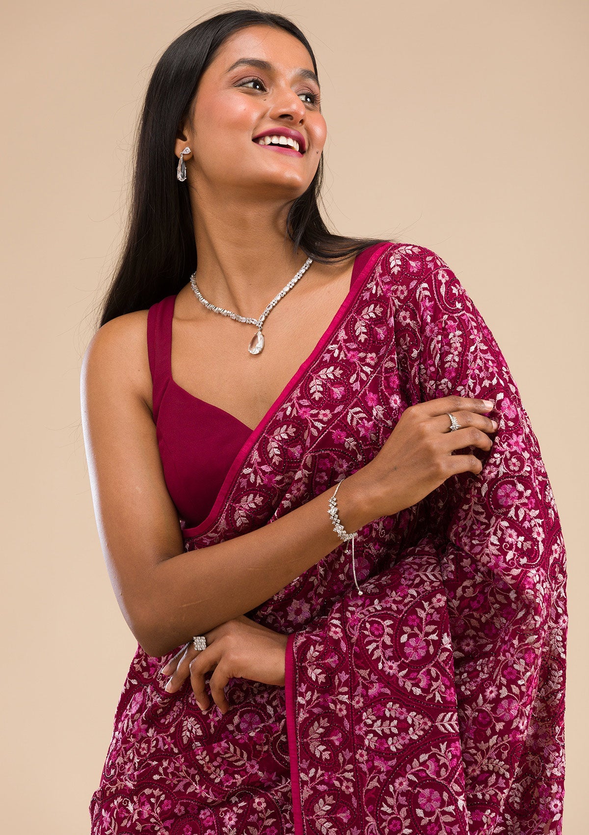 Wine Kashmiri Georgette Saree-Koskii