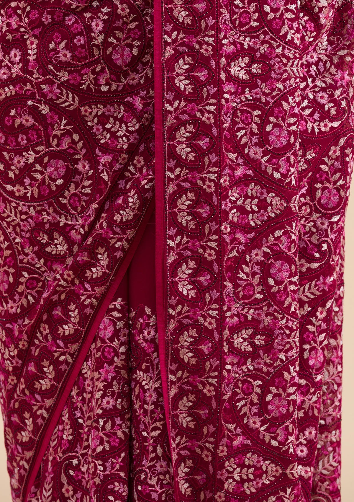 Wine Kashmiri Georgette Saree-Koskii