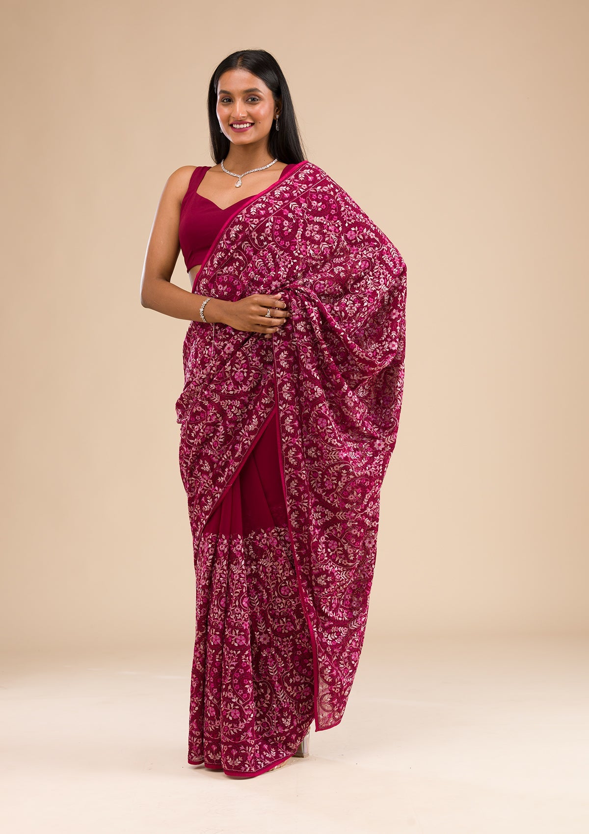 Wine Kashmiri Georgette Saree-Koskii