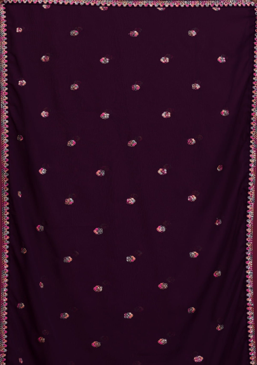 Wine Kashmiri Threadwork Georgette Readymade Salwar Kameez-Koskii