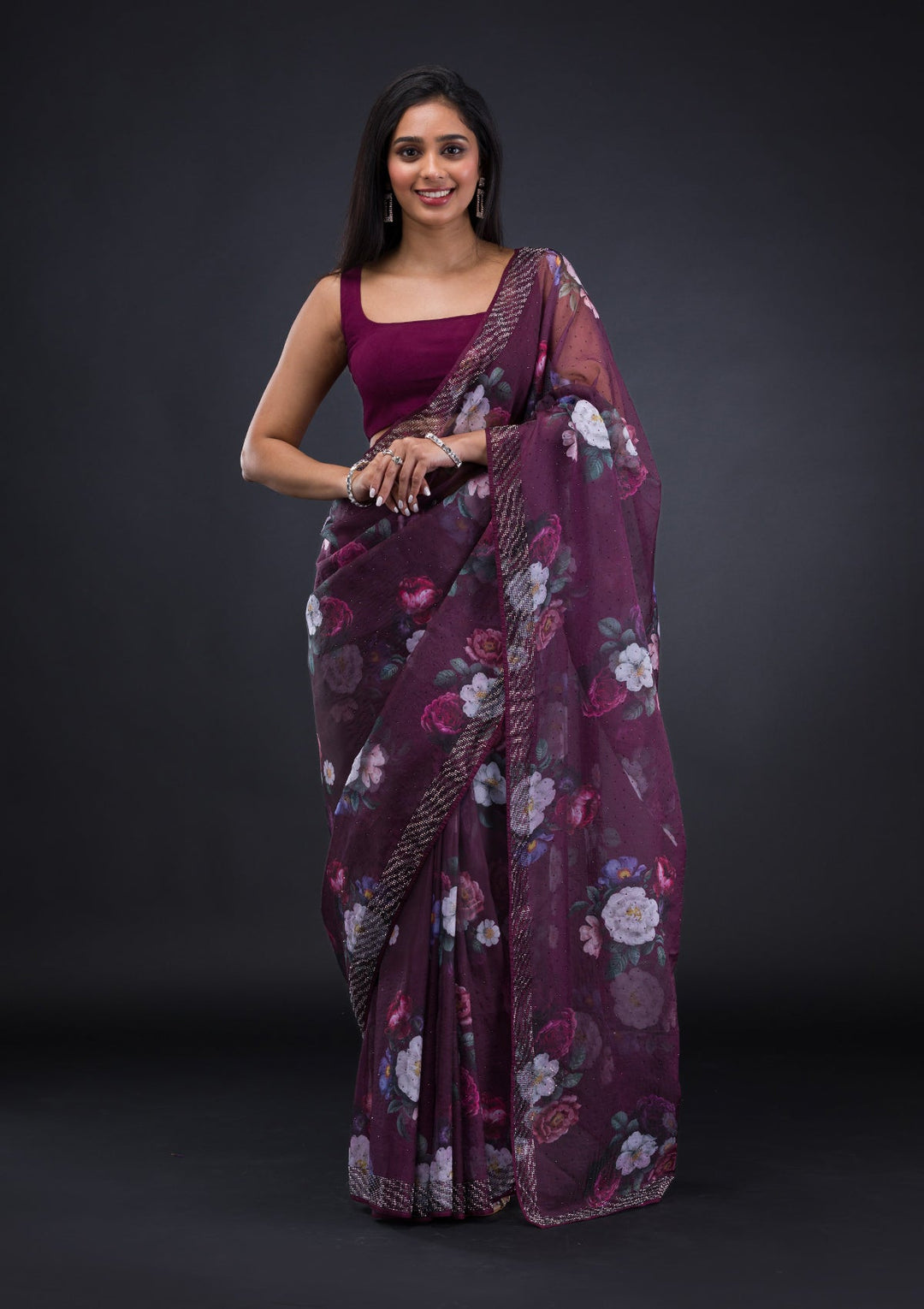 Mauve Stonework Shimmer Designer Saree-Koskii