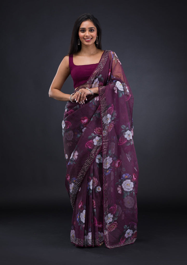 Mauve Stonework Shimmer Designer Saree-Koskii