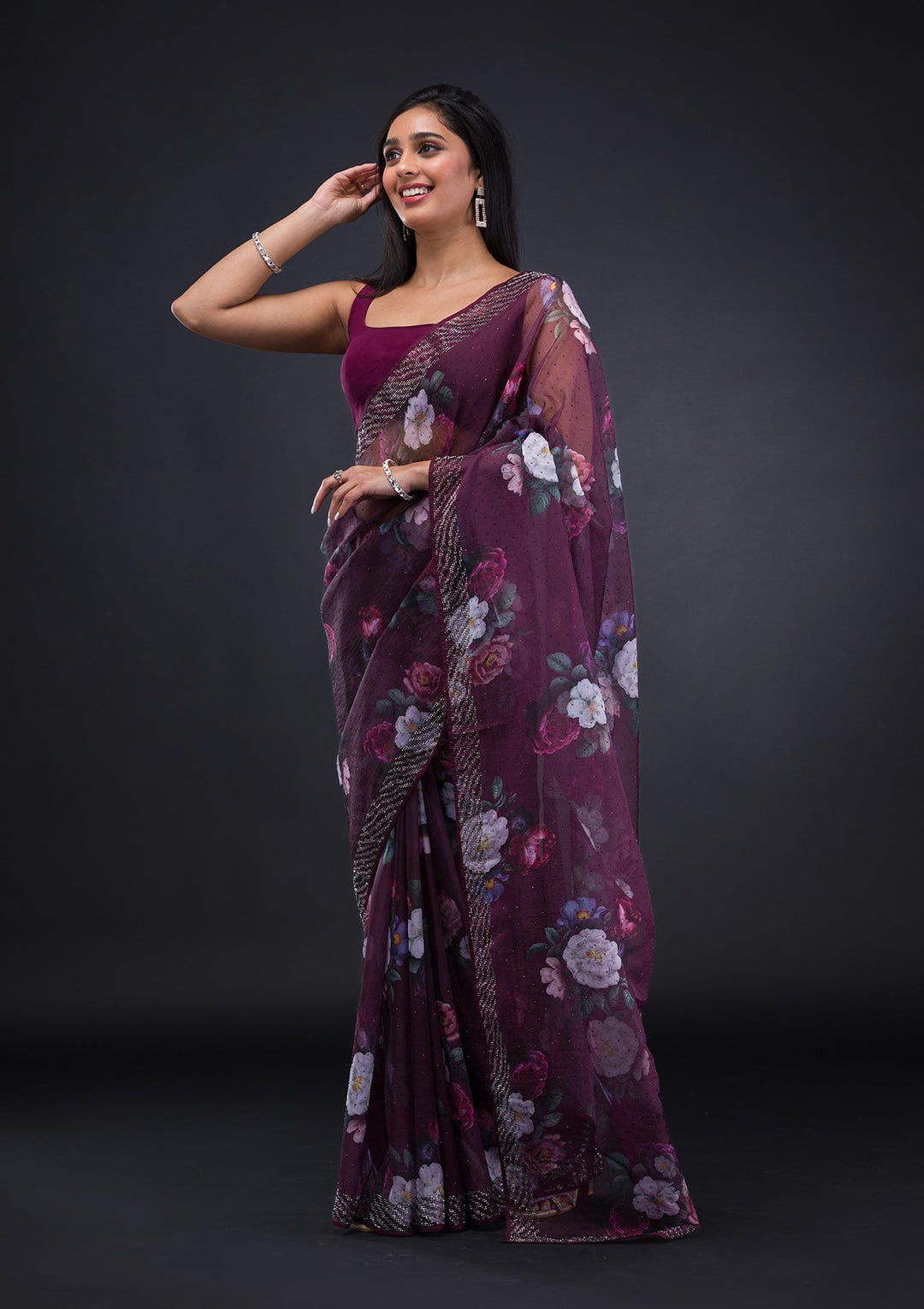 Mauve Stonework Shimmer Designer Saree-Koskii