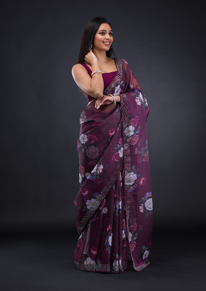 Mauve Stonework Shimmer Designer Saree-Koskii
