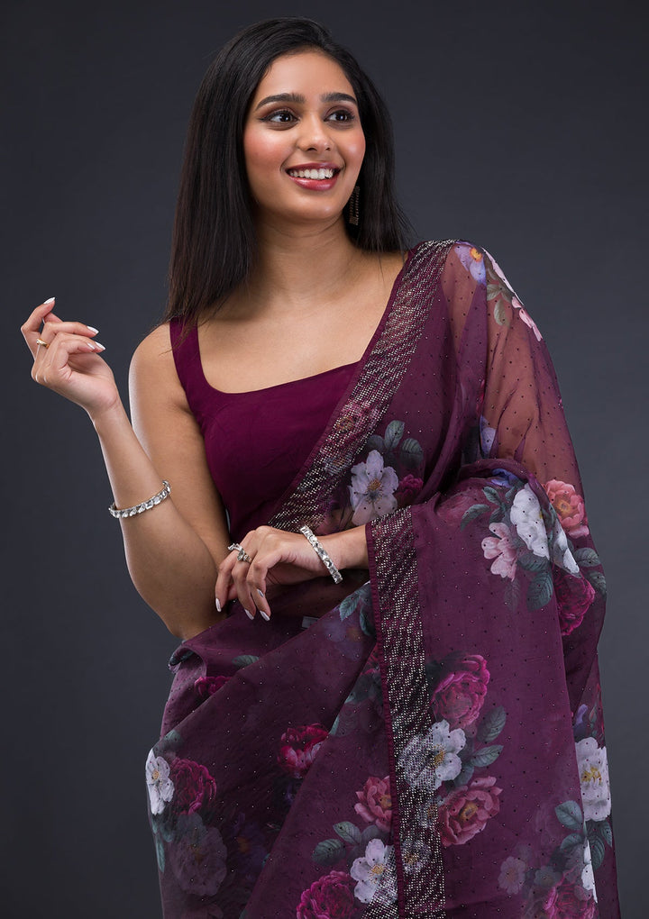 Mauve Stonework Shimmer Designer Saree-Koskii