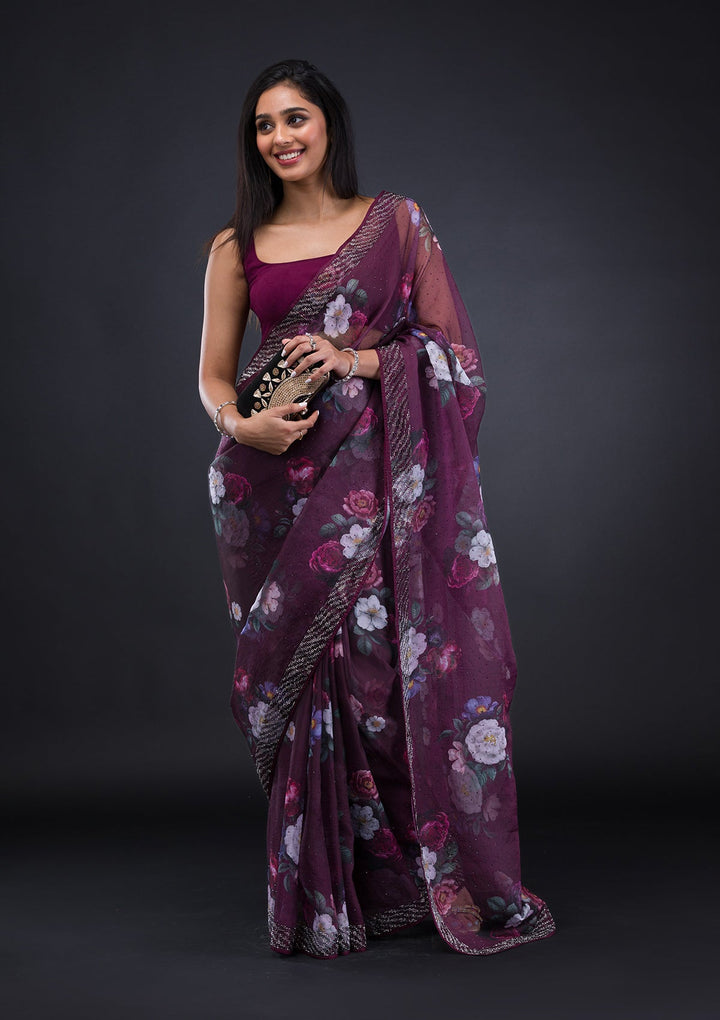 Mauve Stonework Shimmer Designer Saree-Koskii