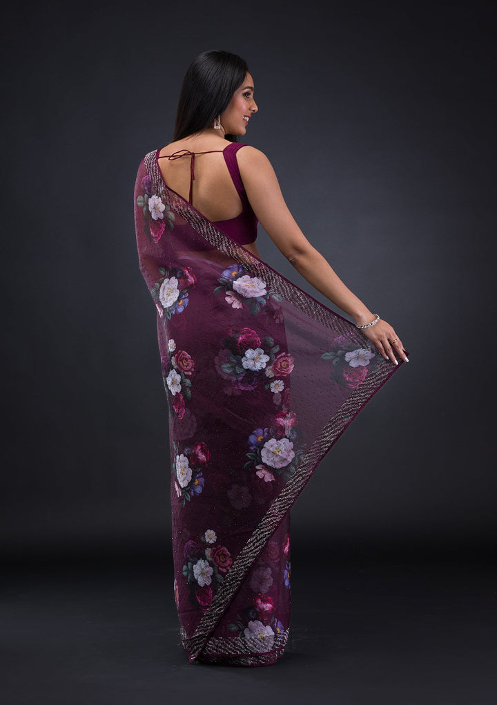 Mauve Stonework Shimmer Designer Saree-Koskii