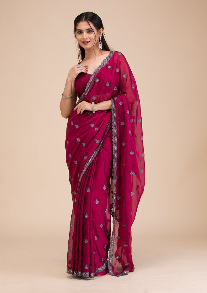 Maroon Printed Georgette Saree-Koskii