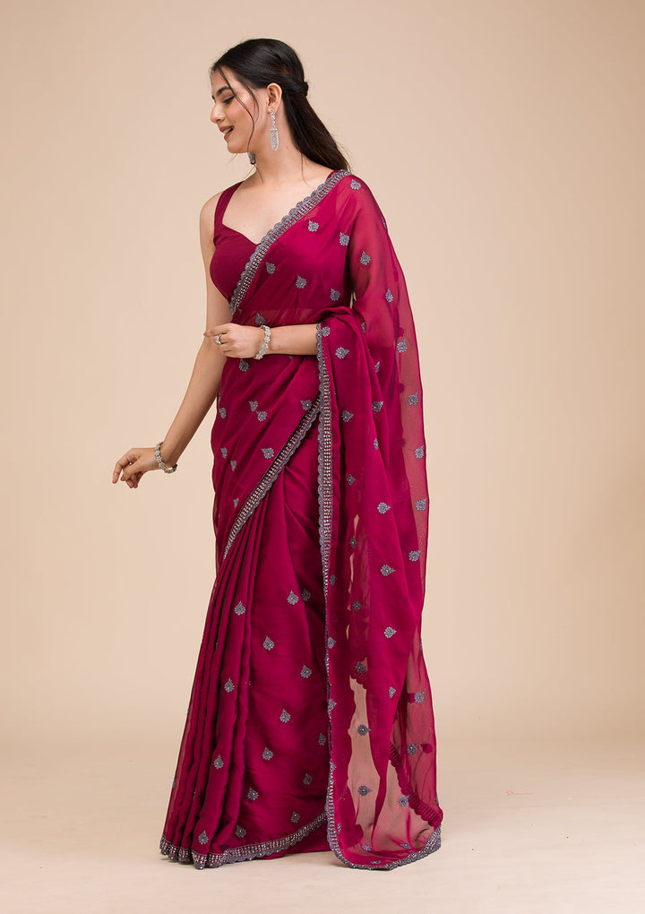 Maroon Printed Georgette Saree-Koskii