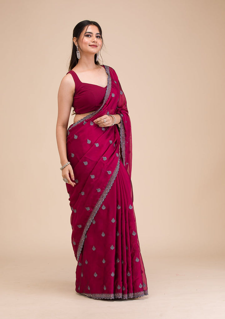 Maroon Printed Georgette Saree-Koskii