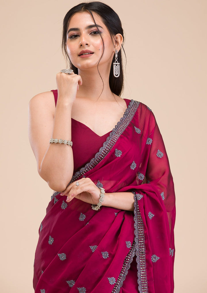 Maroon Printed Georgette Saree-Koskii