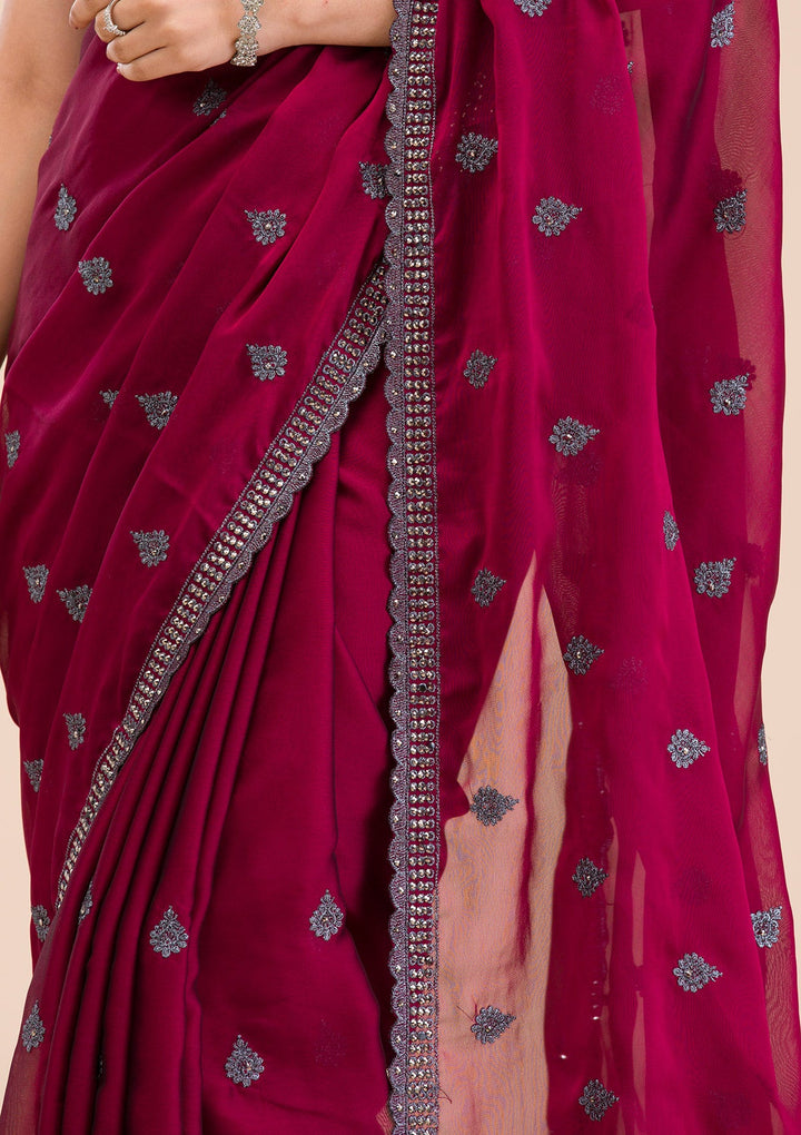 Maroon Printed Georgette Saree-Koskii