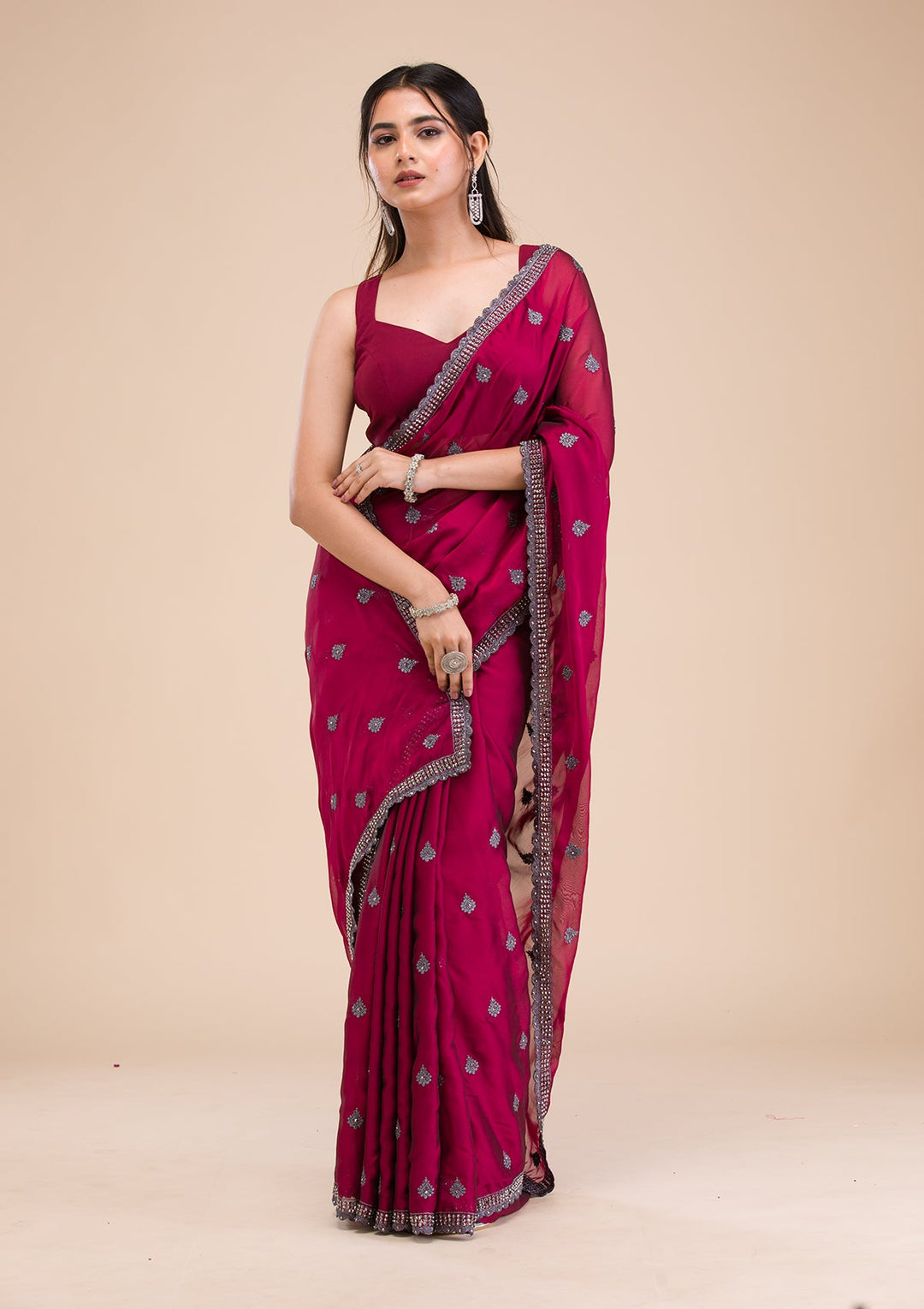 Maroon Printed Georgette Saree-Koskii
