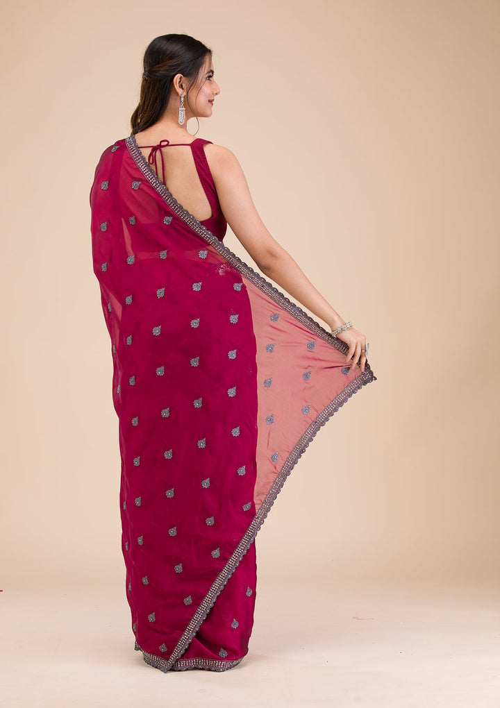 Maroon Printed Georgette Saree-Koskii