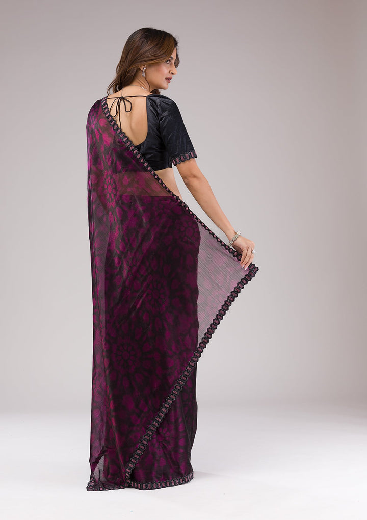 Wine Printed Organza Saree-Koskii