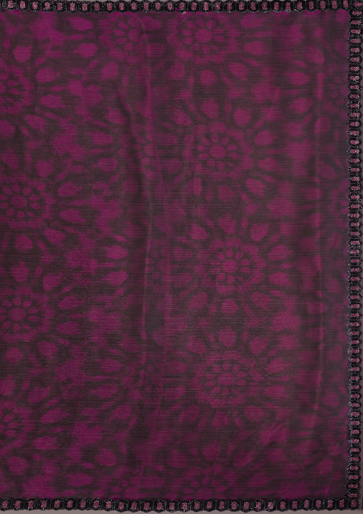 Wine Printed Organza Saree-Koskii