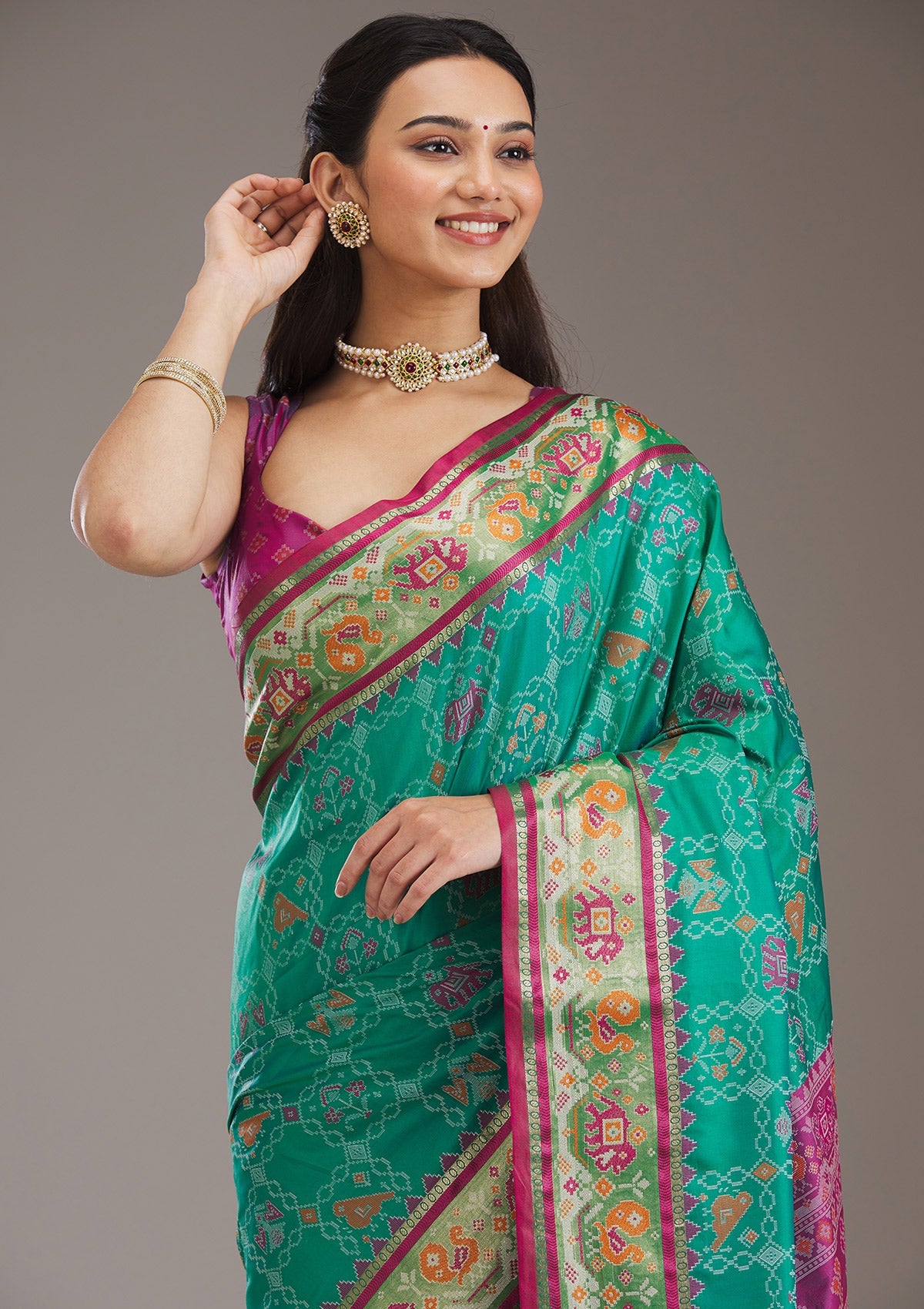 Wine Printed Silk Saree-Koskii