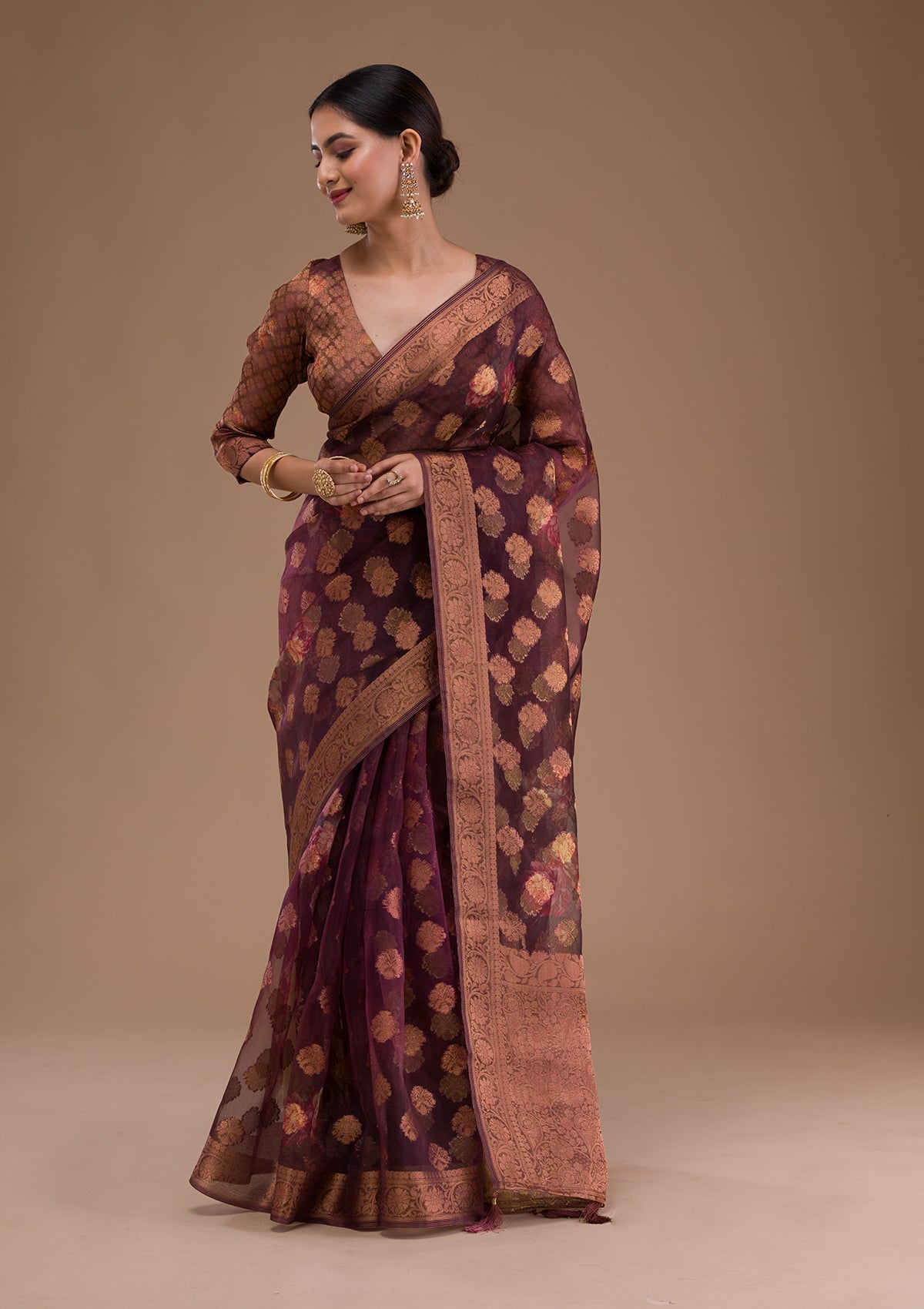 Grey Stonework Tissue Designer Saree-Koskii