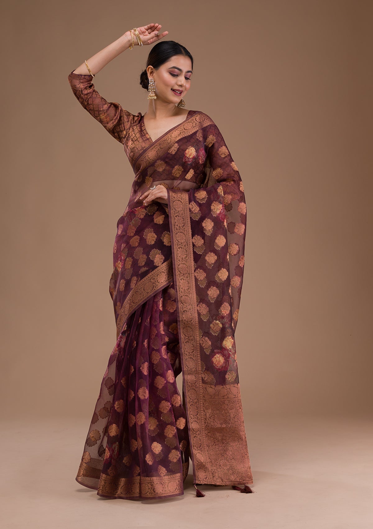 Grey Stonework Tissue Designer Saree-Koskii