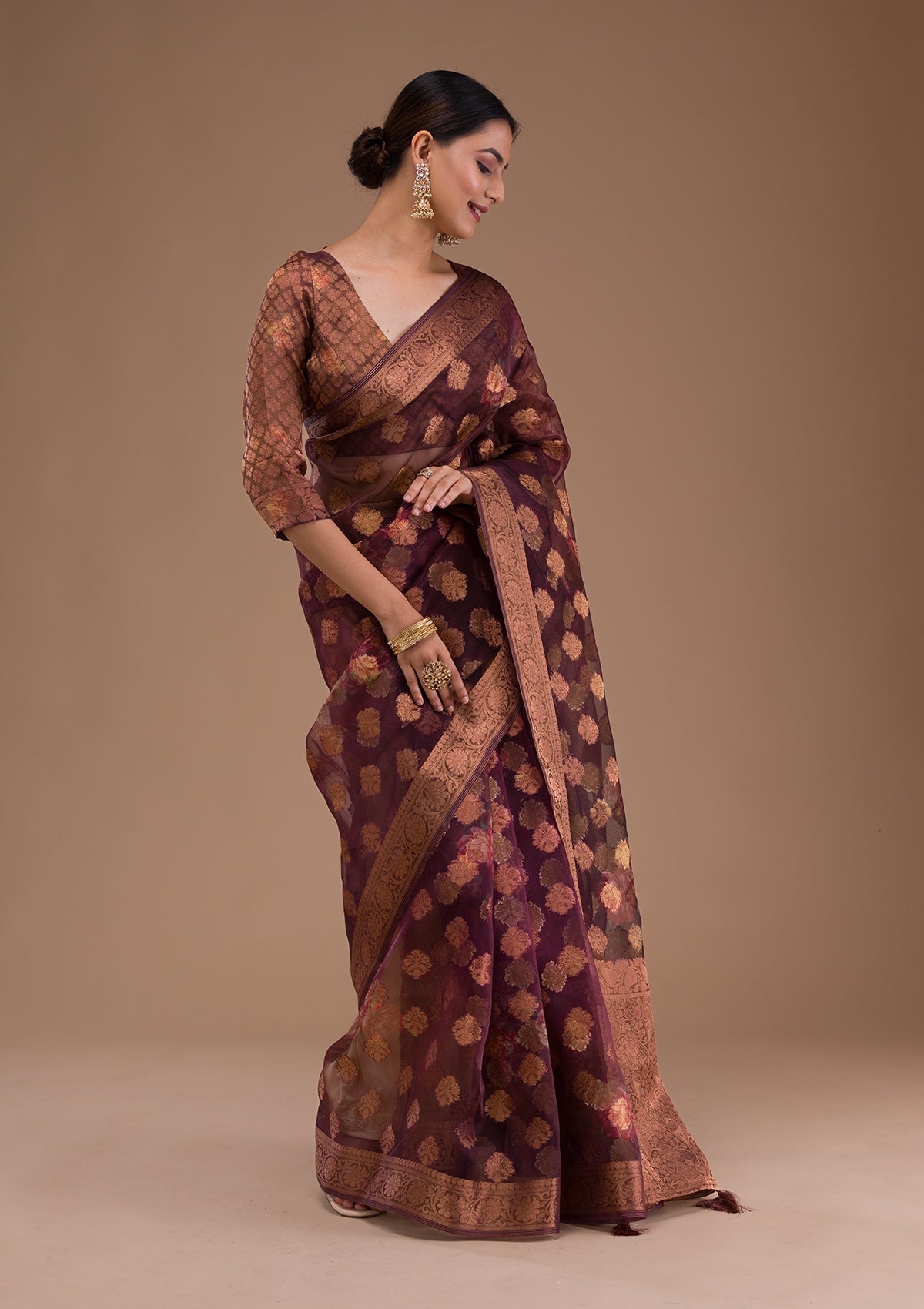 Grey Stonework Tissue Designer Saree-Koskii