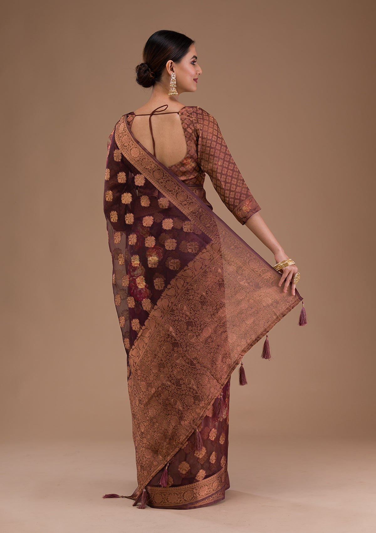 Grey Stonework Tissue Designer Saree-Koskii