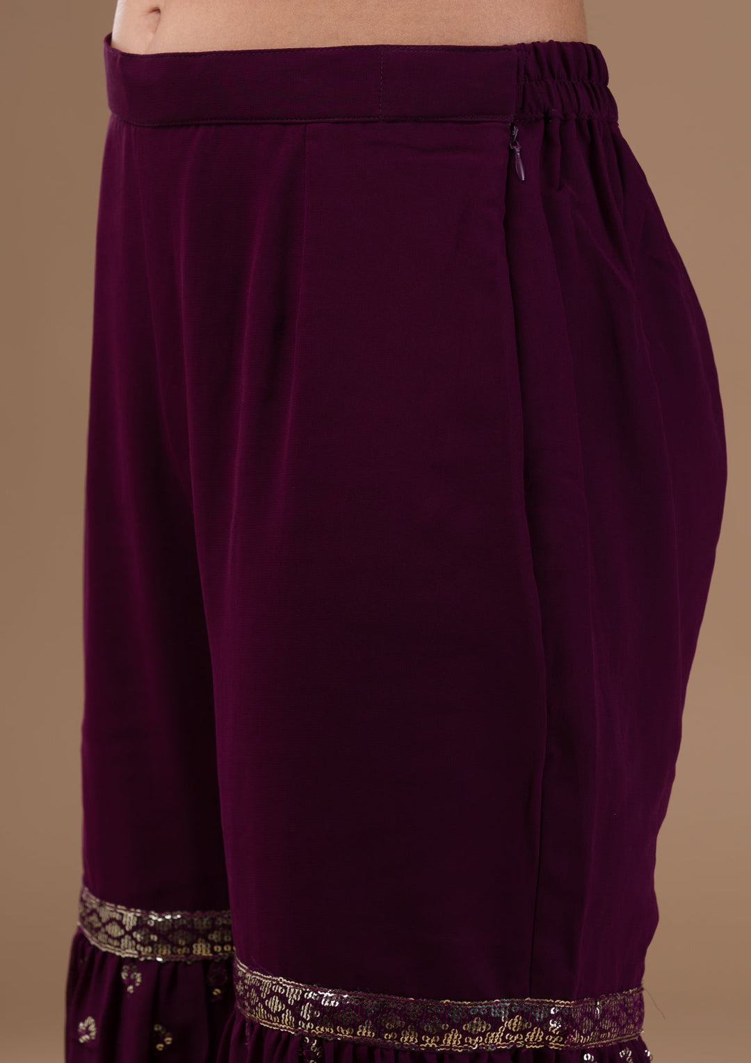 Wine Sequins Georgette Readymade Salwar Suit-Koskii