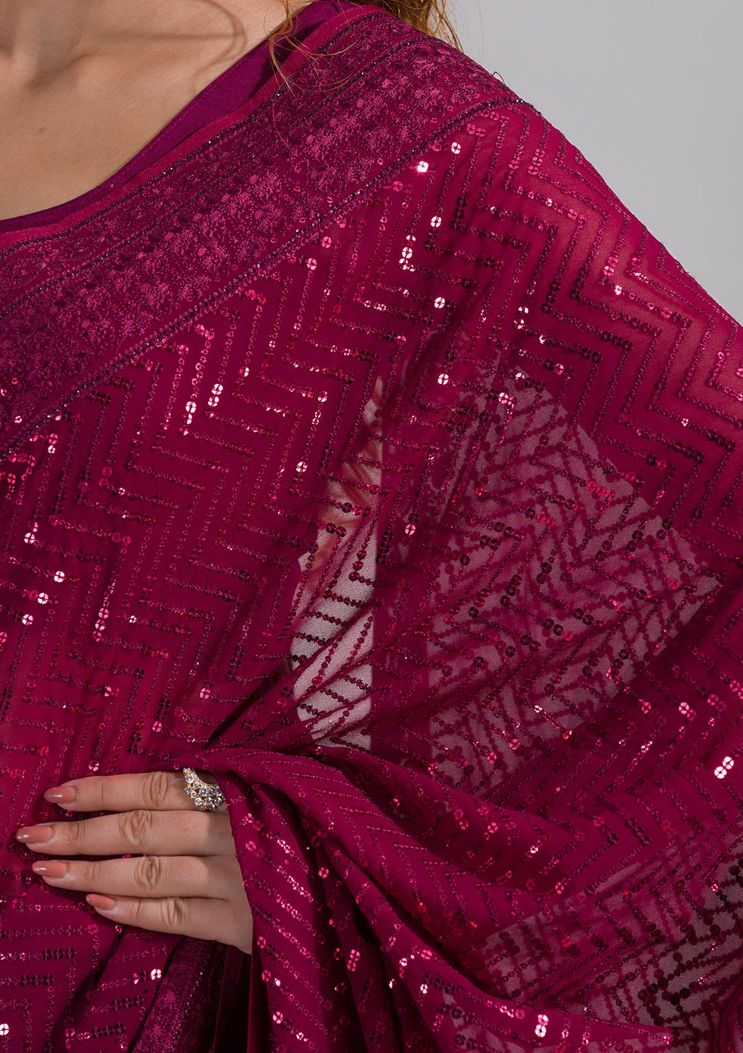 Wine Sequins Georgette Saree-Koskii