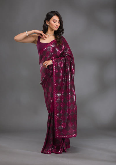 Wine Sequins Georgette Saree-Koskii