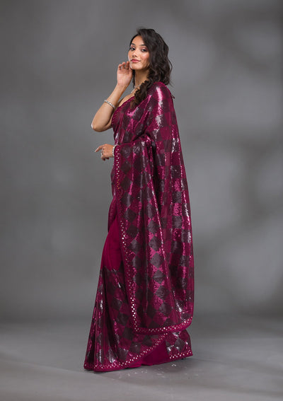 Wine Sequins Georgette Saree-Koskii