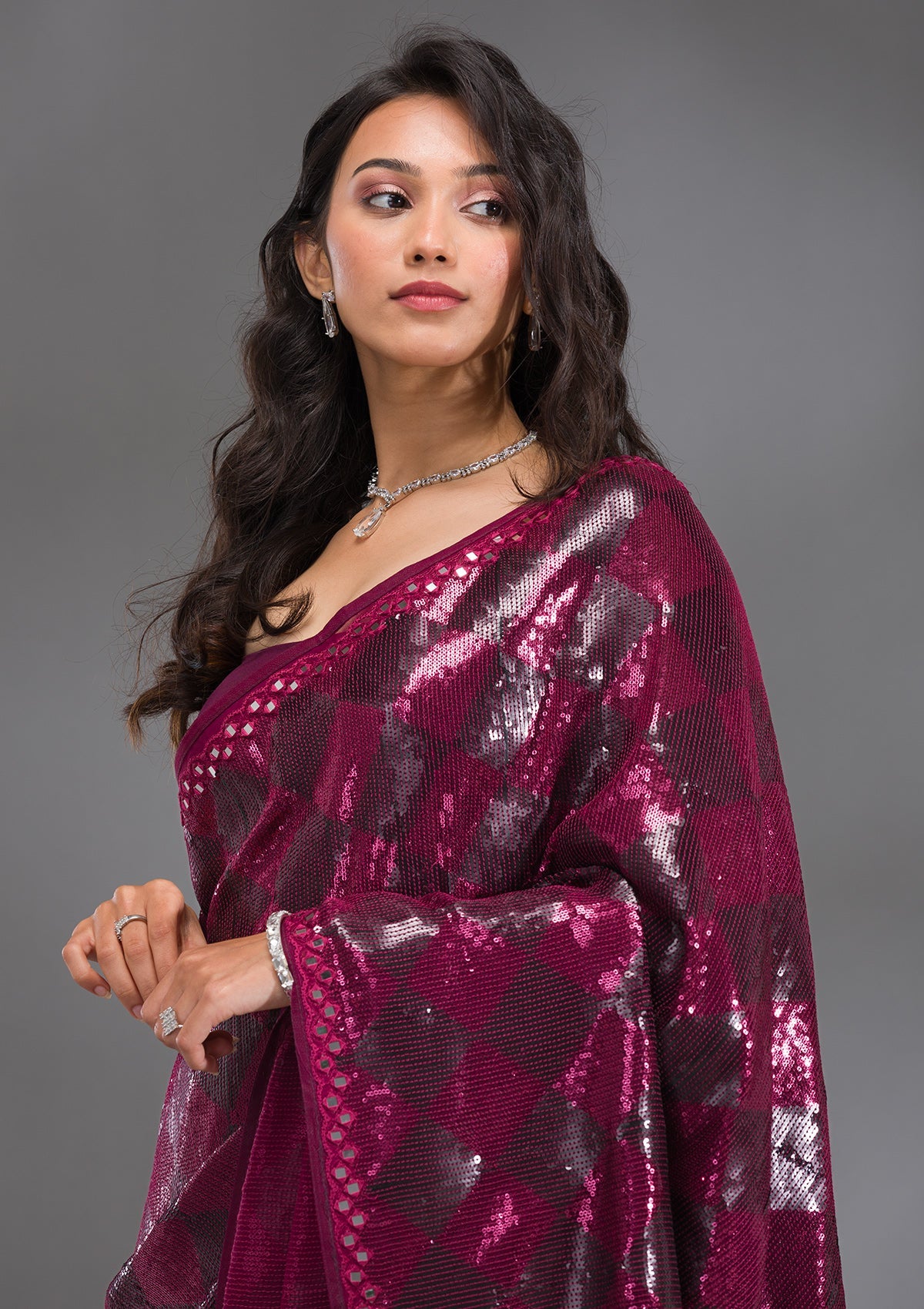 Wine Sequins Georgette Saree-Koskii