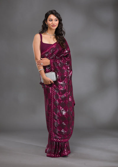 Wine Sequins Georgette Saree-Koskii