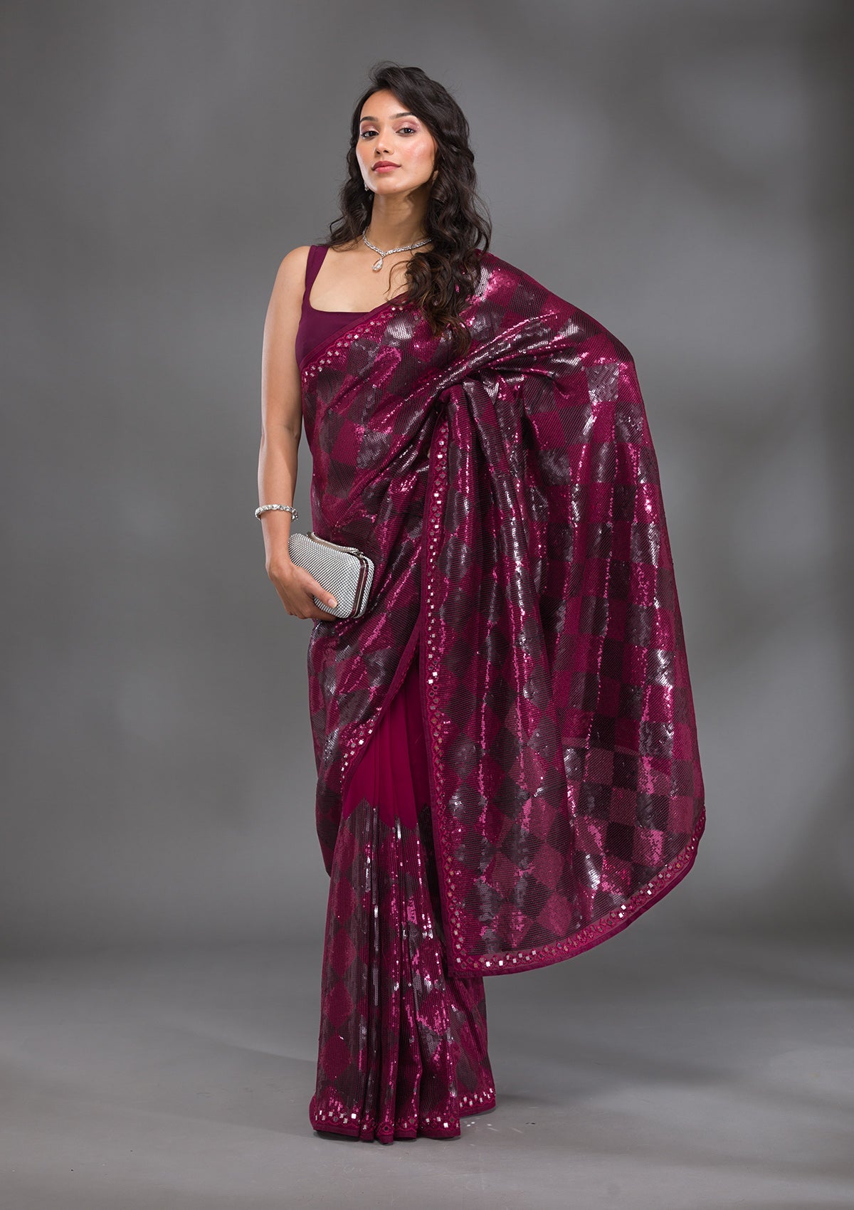 Wine Sequins Georgette Saree-Koskii