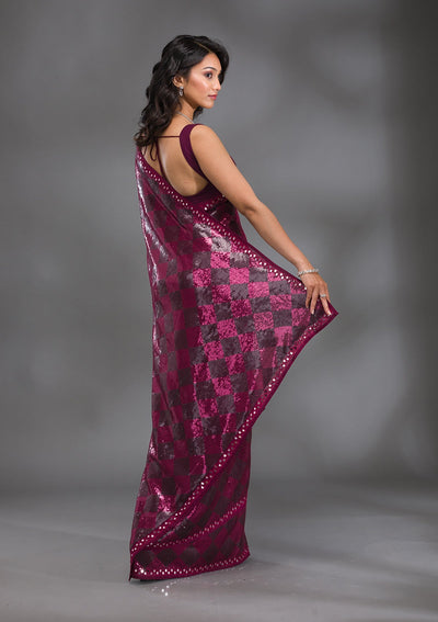 Wine Sequins Georgette Saree-Koskii