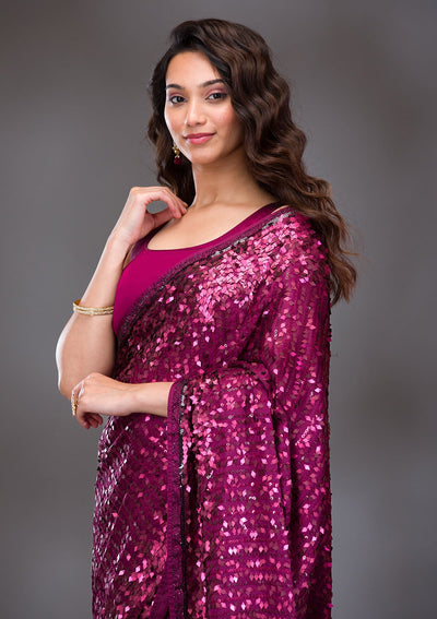 Wine Sequins Georgette Saree-Koskii