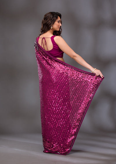 Wine Sequins Georgette Saree-Koskii