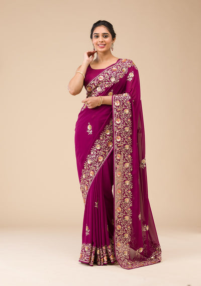 Wine Sequins Georgette Saree-Koskii