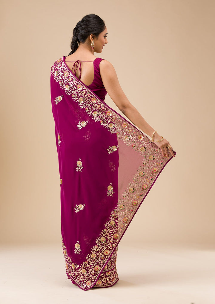 Wine Sequins Georgette Saree-Koskii