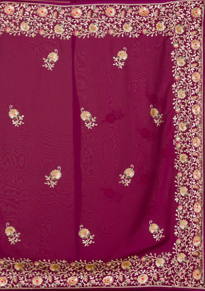 Wine Sequins Georgette Saree-Koskii