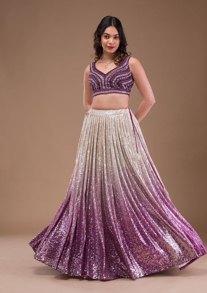 Wine Sequins Lycra Readymade Lehenga-Koskii