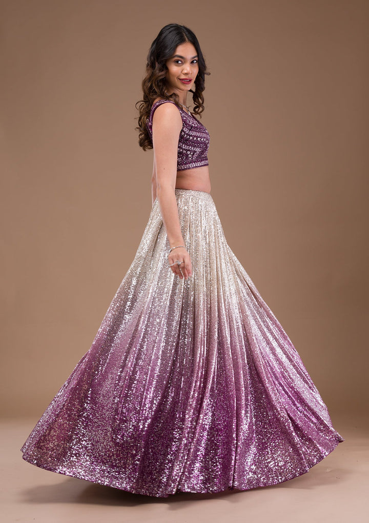 Wine Sequins Lycra Readymade Lehenga-Koskii