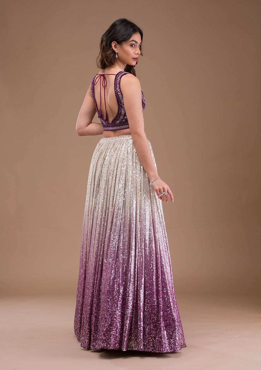 Wine Sequins Lycra Readymade Lehenga-Koskii