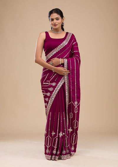 Wine Sequins Satin Saree