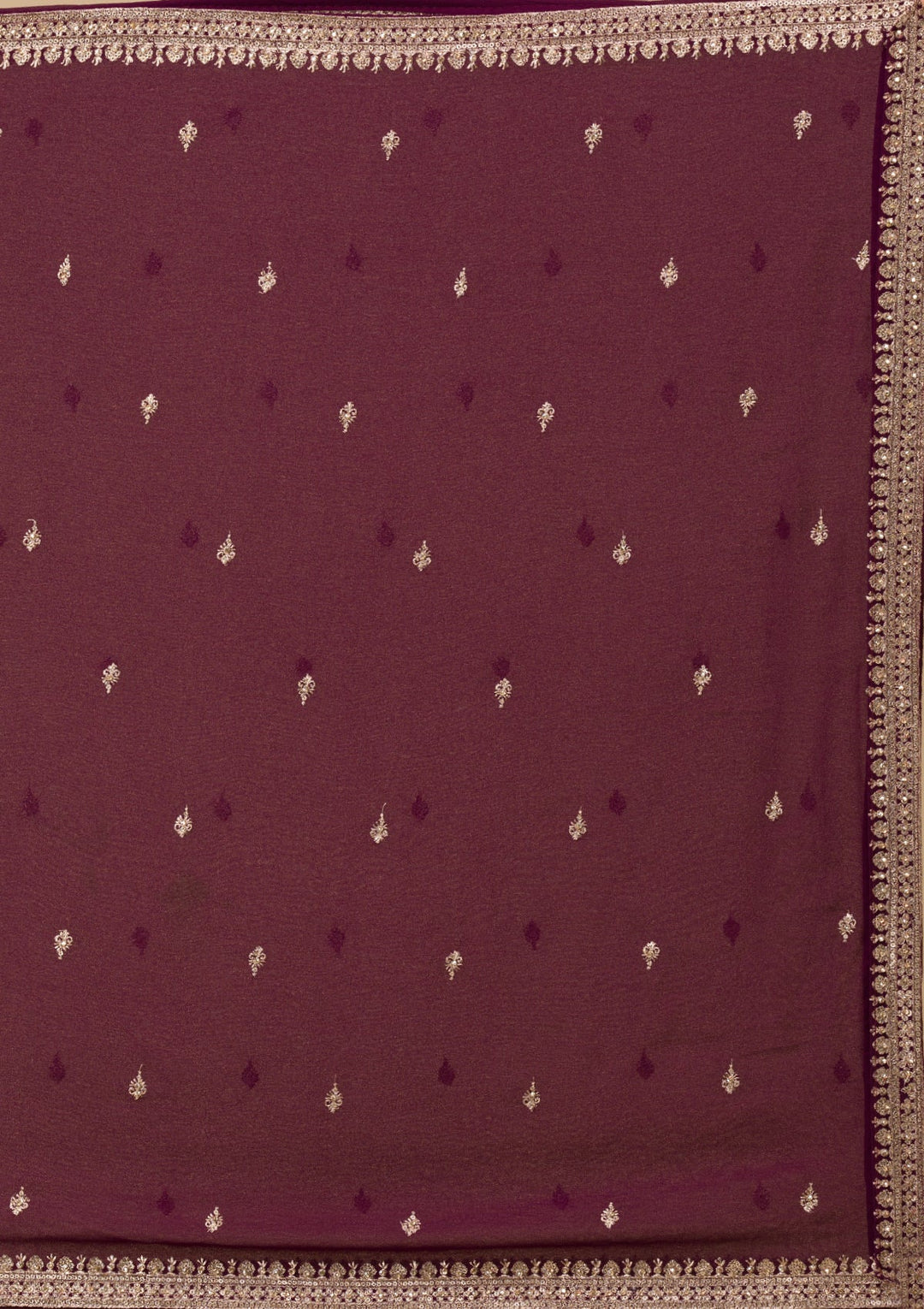 Wine Silver Zariwork Georgette Readymade Salwar Suit-Koskii