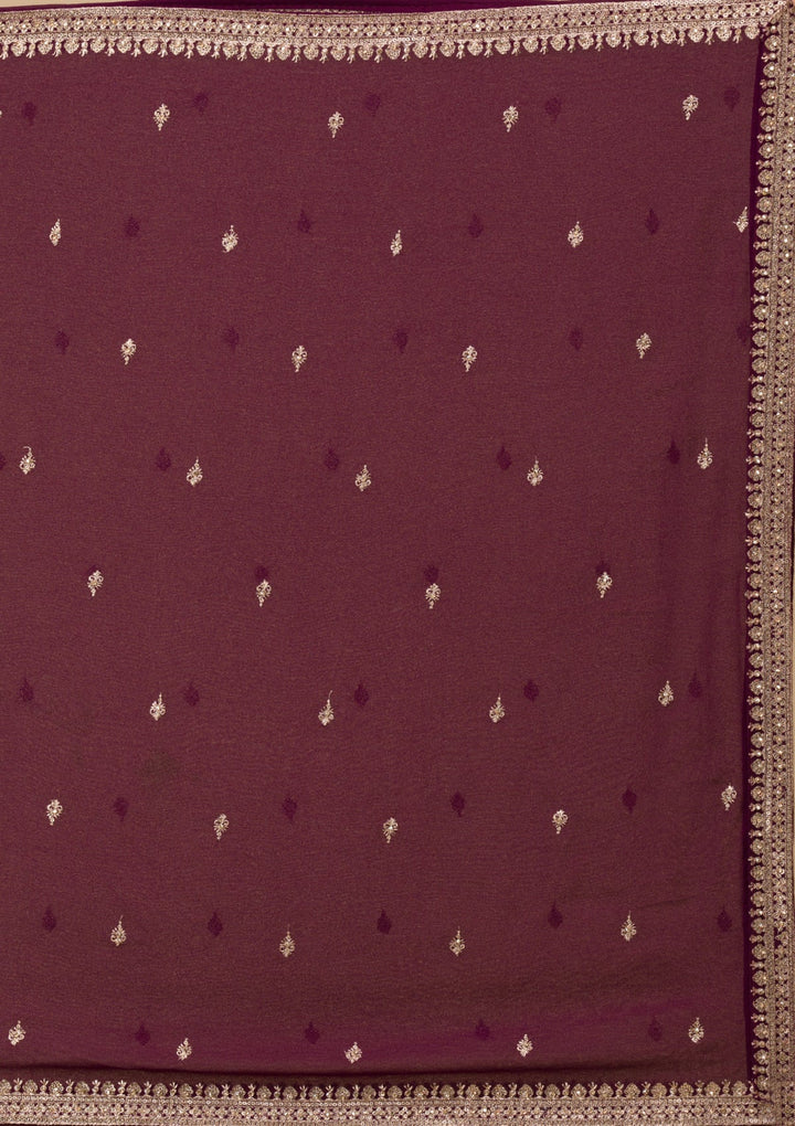Wine Silver Zariwork Georgette Readymade Salwar Suit-Koskii