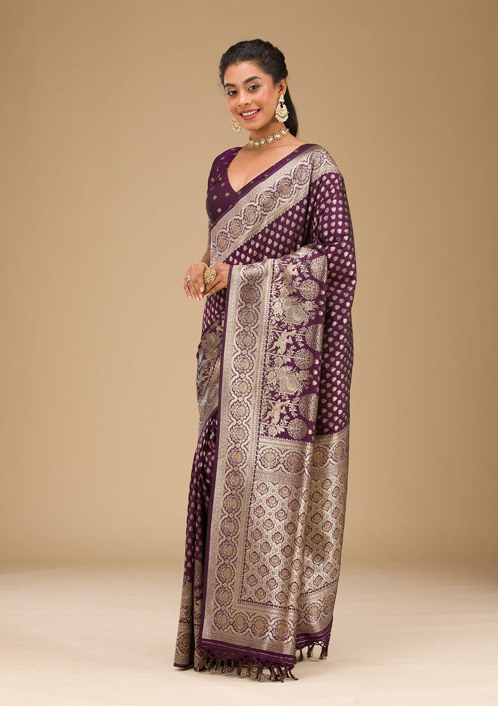 Wine Stonework Art Silk Saree-Koskii