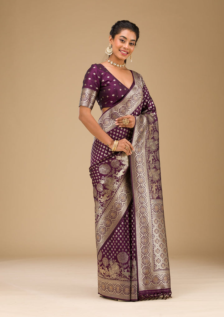 Wine Stonework Art Silk Saree-Koskii