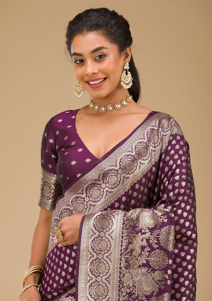 Wine Stonework Art Silk Saree-Koskii
