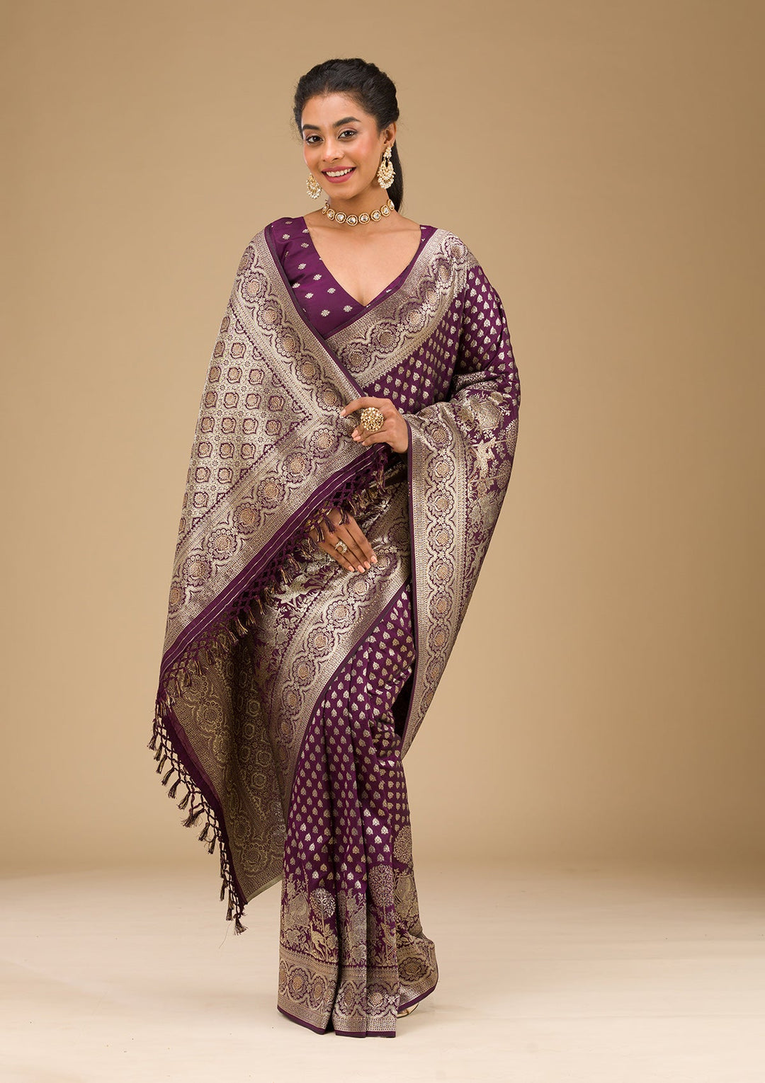 Wine Stonework Art Silk Saree-Koskii